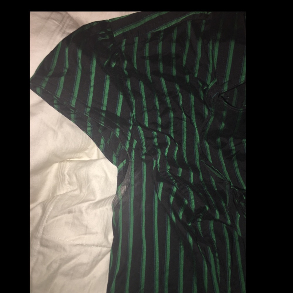 Express Green and Black stripe faux Button top - Picture 4 of 8